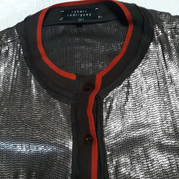 Robert Rodriguez women's brown sequined short sleeve cardigan with buttons - Picture 2 of 6